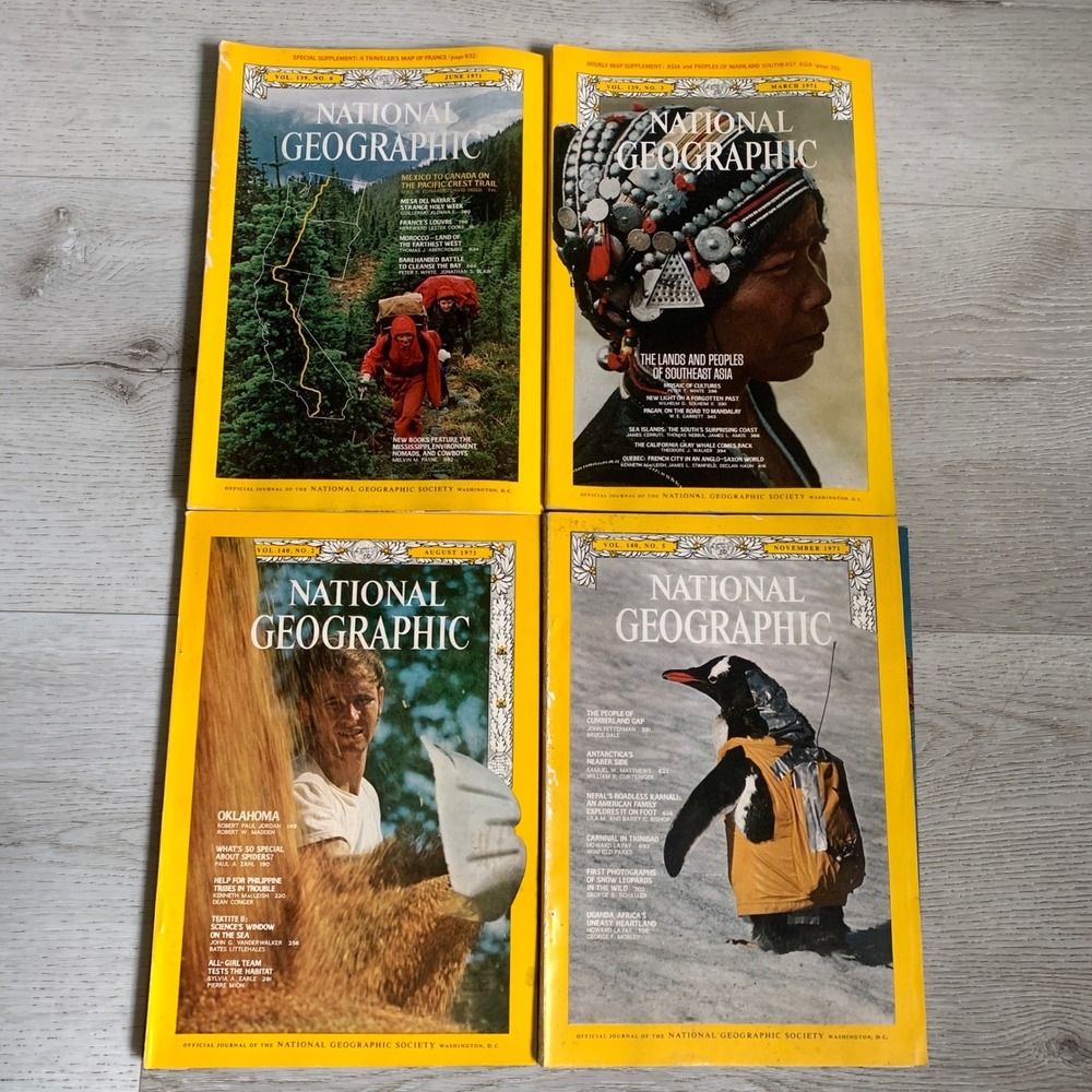 Vintage National Geographic Magazines 1971‎ Lot of 4 March June August November